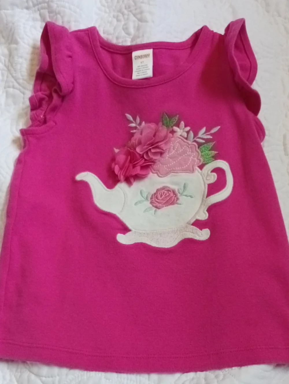 Gymboree Bright Pink Teapot Appliqué Ruffle Tank